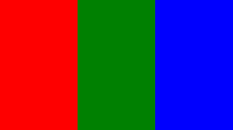 convert -size 266x445 xc:red xc:green -size 267x445 xc:blue +append rgb.jpg